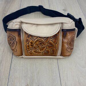 Hand tooled Leather Rose Waist Bag Fanny Pack
